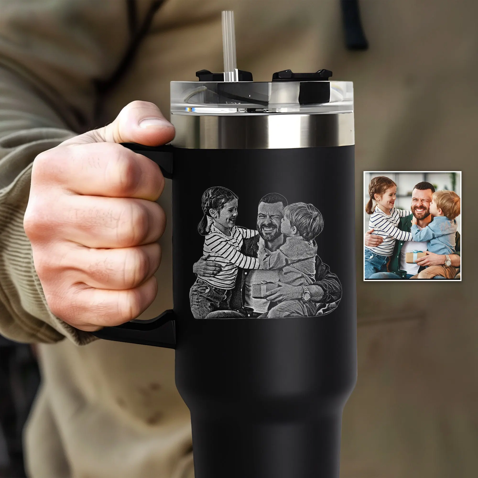 40oz Stainless Steel Insulated Bathroom Tumbler - Custom Engraved Photo, Name & Birth Flower Options, 10.8"x4"x3" Portable Drink Container, Personalized Birthday Gift with a Truly Personal Touch