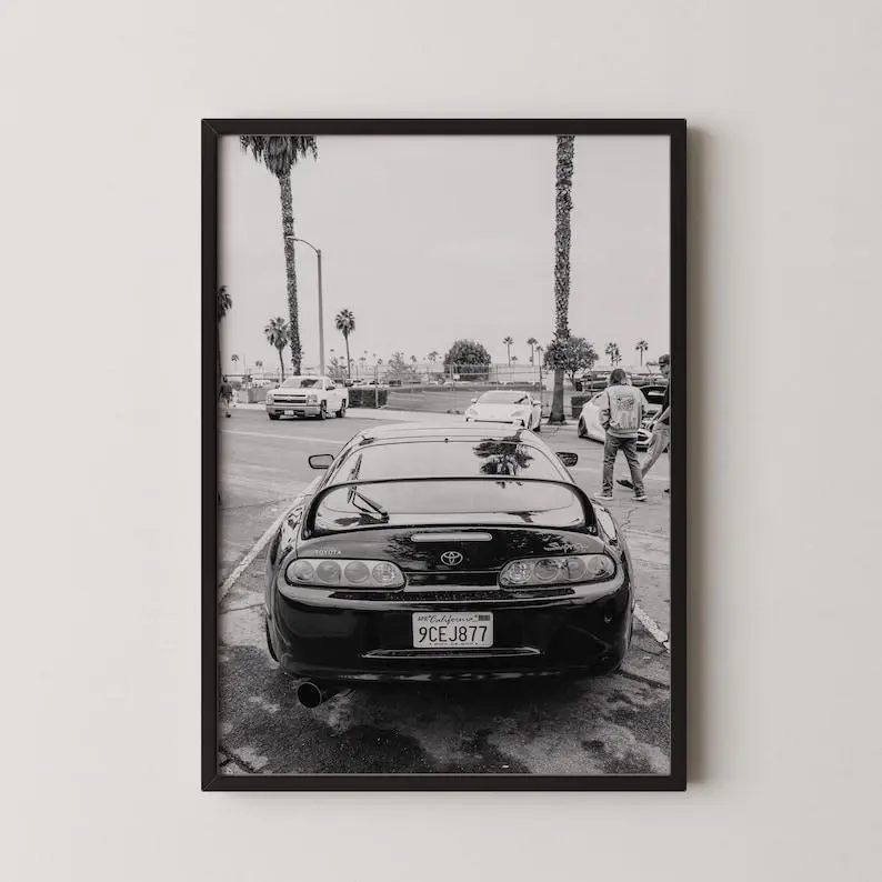 Toyota Supra Poster: Black and White Car Photography, Vintage Racing Print, Product without frame