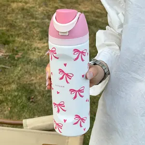 Stainless Steel Insulated Water Bottle, 24 oz/32 oz/40 oz Heart Design Travel Mug with Straw and Direct-Drink Spout, Leakproof Insulated Sports Cup, Leakproof Insulated Tumbler