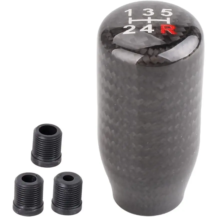 Carbon Fiber Shift Knob - High Quality 5-Speed Black for Automatic & Manual Vehicles, Easy to Install, Graceful Design, Quality and Durability