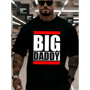 Men's BIG DADDY Pattern Print Oversized T-Shirt, Plus Size Street Style Loose Fit Soft Breathable Cotton Top, Machine Washable Casual Wear, Ideal for Father's Day, Birthdays, Weddings & Christmas Gifts for Dad, Plus Size Tall Men Holiday Fashion Shirt