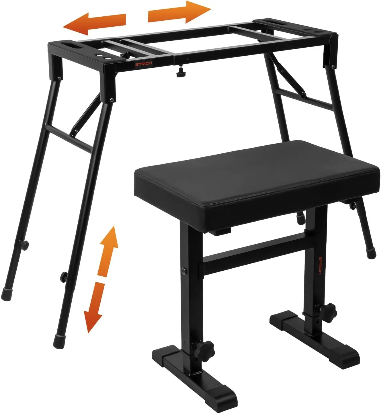 STRICH Collapsible Piano Keyboard Stand & Bench Set, Portable Digital Piano Stand for 54-88 Key Electric Pianos & Adjustable Piano Bench, Music Keyboard Bench Seat, Chair, Black, SKT-01 & SPB-M60 Durable