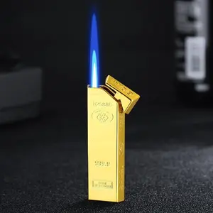 (Butane-free) Creative Golden Lighter | Outdoor Windproof, Blue Flame Turbine Jet, Compact and Portable, Side Ignition, Adjustable Flame Size, High-end Collectible Gift for Boyfriend (Does not contain butane gas)