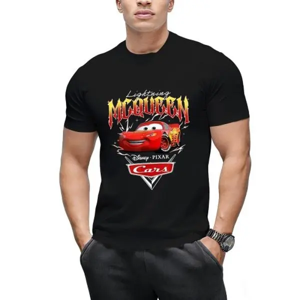 Disney Pixar Cars Lightning Mcqueen Retro Flame Print T-Shirt - Race Track Outfit For Motorsport Enthusiast Fans