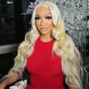 KingSup 613 Blonde 5x5/13x6 HD Transparent Lace Frontal Human Hair Wig, Brazilian Straight & Body Wave, HD Wig Cap, Adjustable Female-Fit, Natural Hairline, False Eyelashes Compatibility