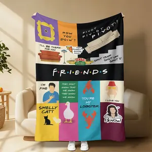 Friends TV Show Flannel Throw Blanket, Classic 90s Sitcom Quotes Printed Blanket, Soft Warm Fuzzy All Season Blanket, Stylish Aesthetic Decor for Sofa Bedroom Dorm, Funny Unique Gift for Best Friends