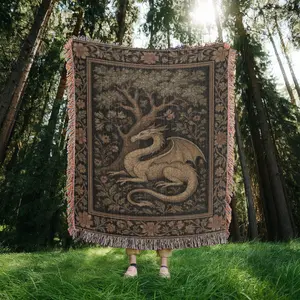 Medieval Dragon Woven Blanket / Tapestry - Folklore Aesthetic inspired Wall Art - Cottagecore style home decor