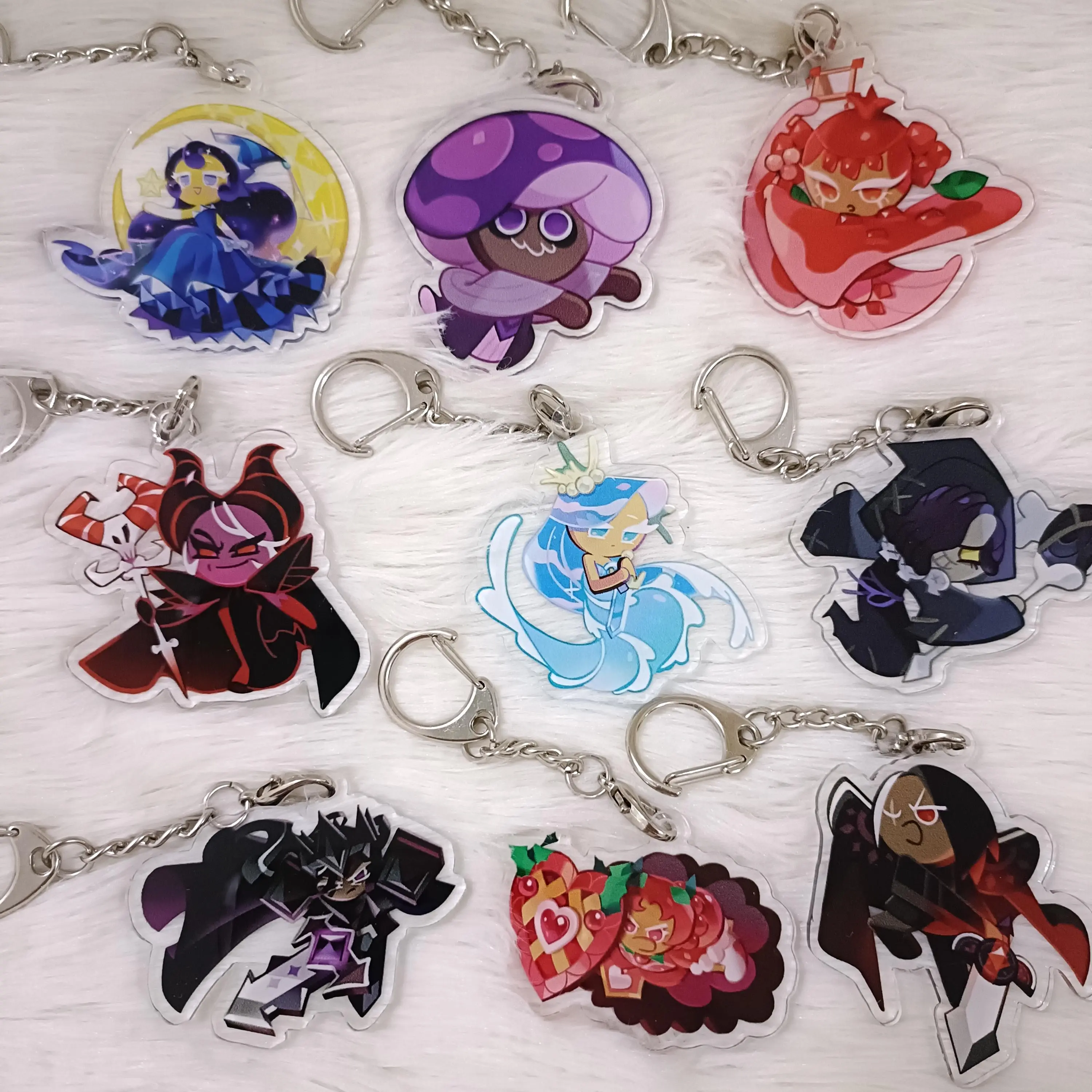 CRK Keychain - Cookie Run Kingdom Inspird Keyring  Moonlight Poison Mushroom Sea Fairy Dark Cacao Hollyberry - Cute Acrylic Cartoon Keychain, Funny Meme Character Charm for Keys, Bags, Backpack, Durable Gift for Fans & Collectors