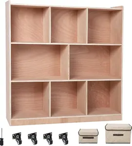 8-Section Classroom Storage  Locker with Adequate Storage Space Easy to Clean Surface Ideal for Home School, Kindergarten w/ 4 Casters, 2 Storage Boxes