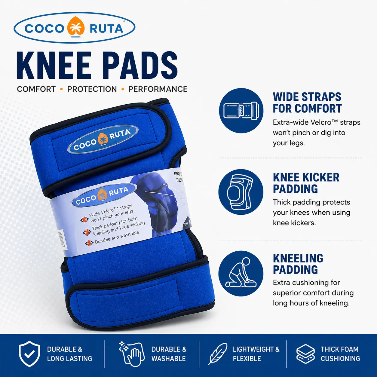 COCORUTA SuperSoft Leatherhead Kneepads - (Large Size / Bagged in Pairs) - Comfortable, Adjustable, Washable Kneepads - Heavy Duty Construction Flooring Knee Pads for Tile Roofing Gardening Work | Adjustable Cut-to-Size Strap | All-Day Comfort