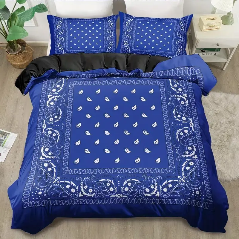3pcs Blue and White Paisley Printed Bedding Set, Duvet Cover Sets - Soft Breathable Polyester Duvet Cover with Zipper, 1 Duvet Cover and 2 Pillowcases, Four Seasons Comfort for Home Decor