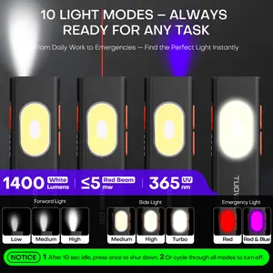 1400LUMEN Flat Edc Infrared  Flashlight, 12 Lighting Modes, UV, Infrared, Work Light, Two-Way Back Clip, Magnetic Tail, Rechargeable And Reusable, Battery Level Indicator, Tease Cat