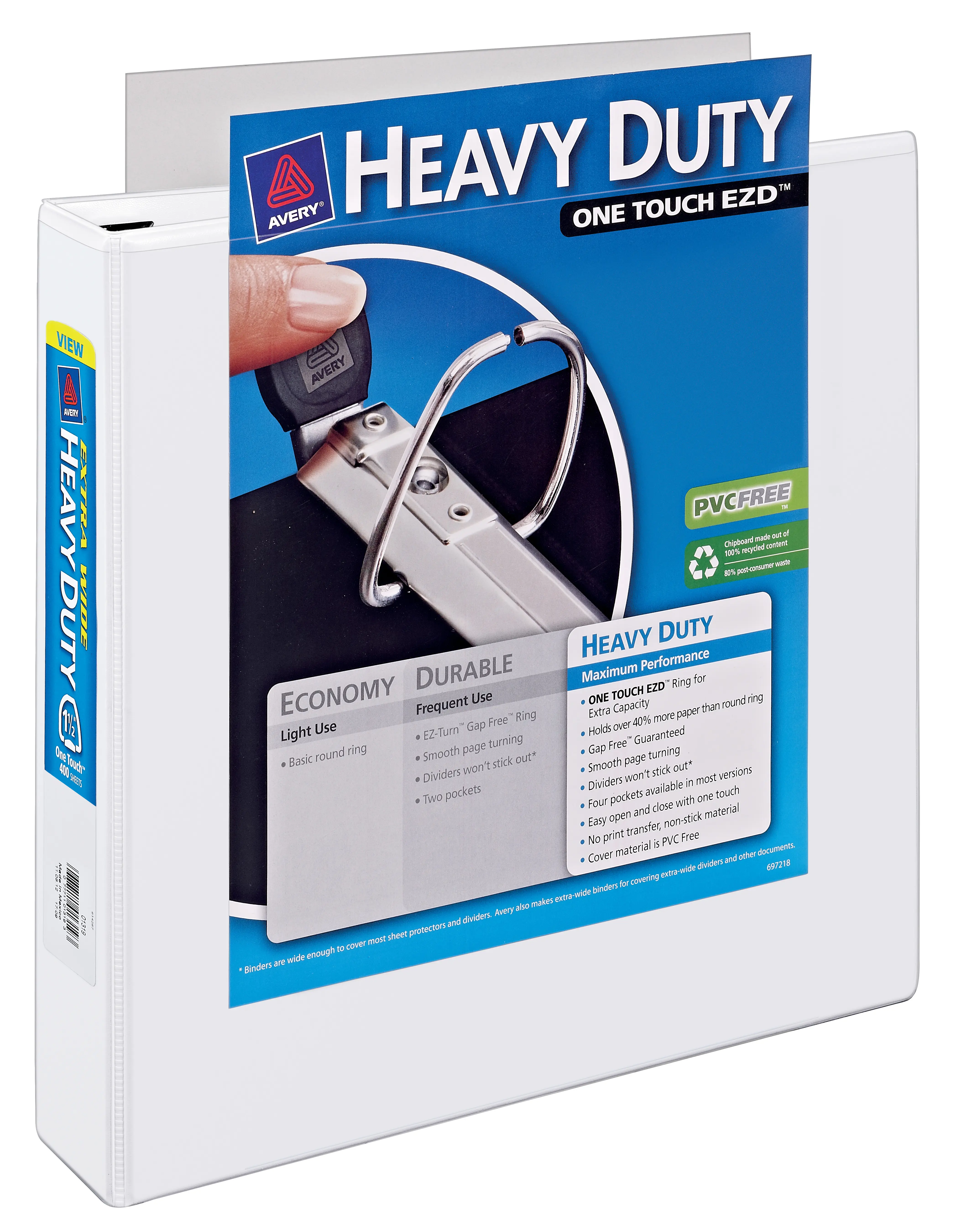 Avery Heavy-Duty View 3-Ring Top Loader Binder, Extra Wide, 1.5" 1-Touch EZD Rings, 1 White Office Stationery Supplies Binder (01319)