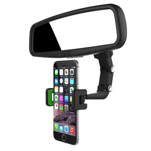 Adjustable Rearview Mirror Phone Holder 360° Rotatable & Retractable Car Phone Mount for All Smartphones Multifunctional Desktop & Kitchen Phone Holder