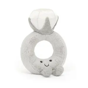 Diamond Ring Jellycat Plush with Gift Bag – Soft Amuseables Engagement Ring Stuffed Toy, Cute Wedding Plush Gift, Anniversary Gift, Bridal Shower Decor, Valentine Gift, US Stock