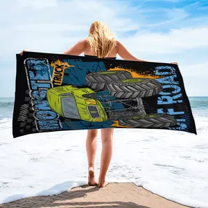 Retro Truck Off-Road Adventure Beach Towel—soft, absorbent, and quick-drying. Perfect for the beach, camping, and glamping. An excellent gift for truck enthusiasts for summer music festivals, birthdays, and graduations.