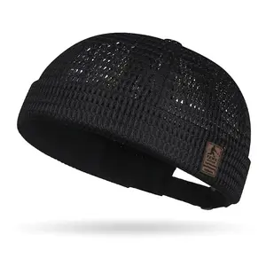 Mens Mesh Brimless Cap with No Brim, Summer Docker Cap Beanie Hat Flip Sailor Skullcap Breathable