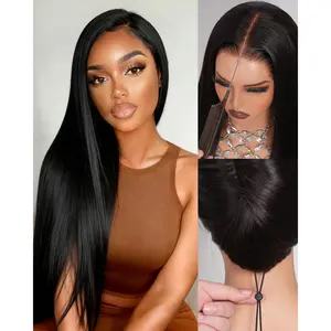 13x6 Wear and Go Glueless Wigs Human Hair Pre Plucked Pre Cut Upgrade Straight Invisible Drawstring Wig with Lace Tapes 200 Density  Frontal Human Hair Wigs for Women