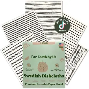 Swedish Dishcloths for Kitchen | 5 Pack Black Minimalist  Paper Towels Washable | Swedish Dish Towels | Non-Scratch Cellulose Sponge Cloths | No Odor, Biodegradable Cleaning Cloths