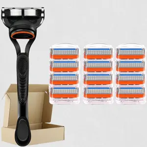 Men's razor set, 1 handle and 12/24/36 refills, 5-layer blades nano-level cutting process, the blades are sharp, smooth shaving, anti-scratch damping plate, engineering stainless steel, durable, sealed packaging to prevent water, Smooth Shaving Experience