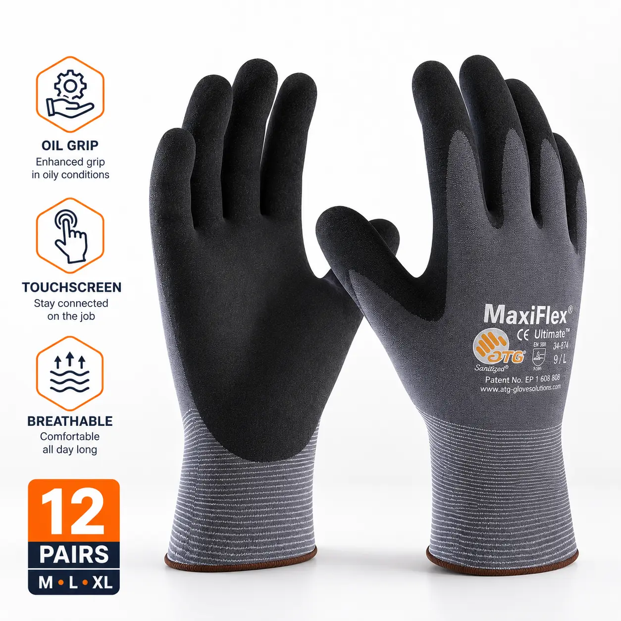[Special Deal] 12/24 Pares Guantes Para Trabajo - MaxiFlex Foam Work For Men - Enhanced Grip Maxi Flex Nitrile Gloves Coated