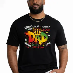 Black Dad Shirt Man of God Graphic Tee, Fathers Day Shirt for Men, Christian Dad Crown Graphic T Shirt, Strong Hero Protector Provider Leader Statement Tee, African American Father Pride Gift Idea, Short Sleeve Casual Top for Family Church Daily Wear