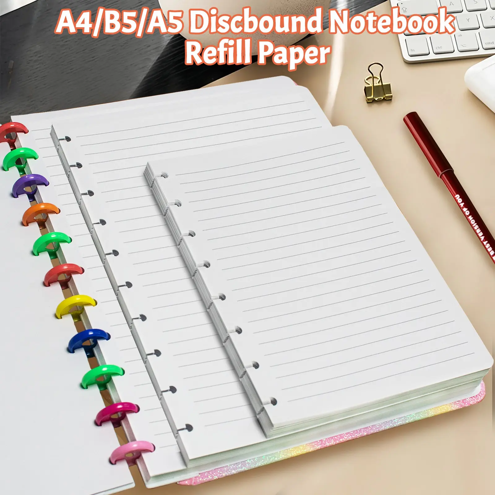 A4/B5/A5 Lined Loose-Leaf Notebook Replacement Paper, 6/9/11 Hole Removable Pages, Compatible with Spiral Binders and Journals