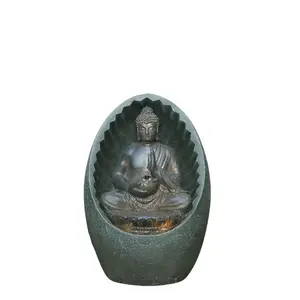 Tankana Solar Water Fountain - Half-Encased Egg-Shaped Buddha Garden Fountain with Light Pump & Solar Panel - Black Freestanding Leaf Water Feature for Home Garden Patio Yard Balcony