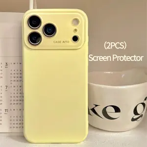 Liquid-Soft Phone Case for  iPhone 17 16 15 14 13 12 11 Pro Max plus （with 2PCS Tempered Glass Screen Protector）with Large Window & Built-in Acrylic Lens Cover - Full Camera Protection TPU Case for iPhone 12 to 17 Series