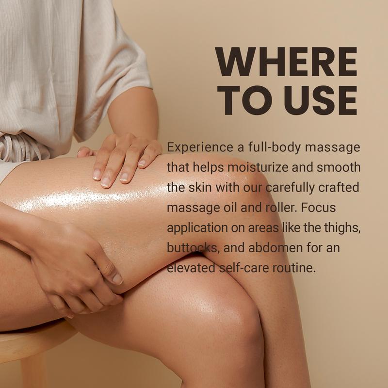 Lymphatic Drainage Massage Oil + Body Roller Kit, with Ylang Ylang, Ginger, Collagen & Stem Cells for Circulation, Detox, Cellulite Removal, Sore Muscle Relief & Skin Firming, 8oz by M3 Naturals