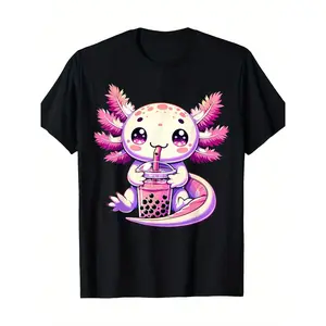 Axolotl Bubble Boba Tea Anime Cute Kawaii Axolotl T-Shirt, Stylish Men's Casual T-Shirt – Breathable Fabric For Ultimate Comfort In Daily Wear – Great For Gifting To Fashion-Conscious Friends
