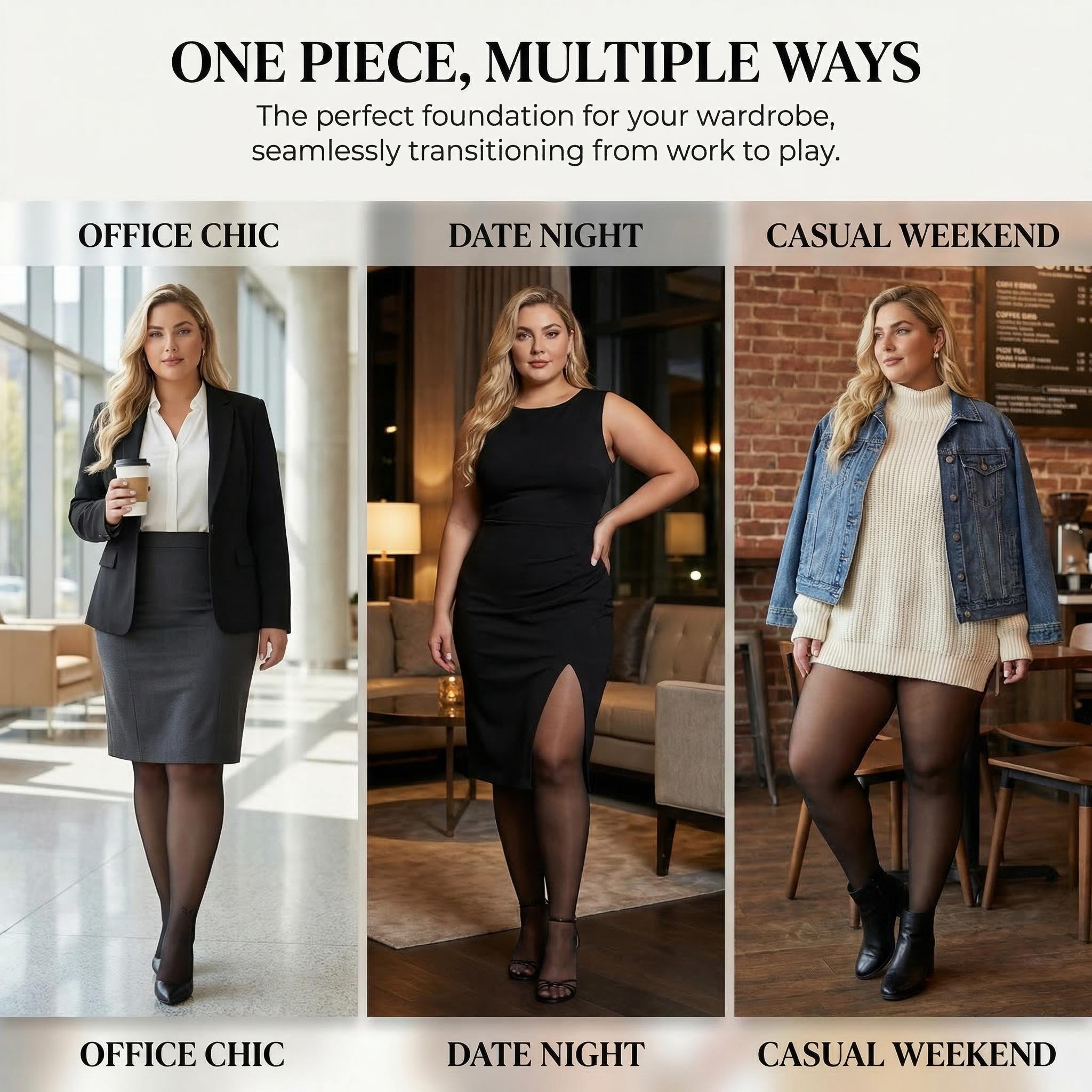 [XL-XXXXL] 4 Pairs Plus Size 20D Sheer Tights | Ultra Stretch Control Top Pantyhose | Black Nude Light Nude Stockings