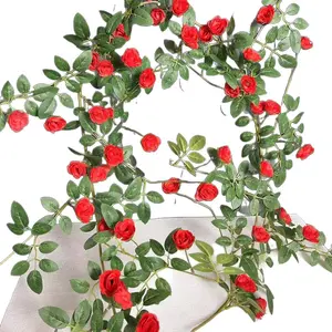 Artificial Tea Bag Rose Vine, Augsburg Style Victorian Rose Air Conditioning Pipe Covering Vine, Indoor Wall Decor Plastic Vine, Bendable Faux Flower Vine for Living Room Bedroom Ceiling Landscaping