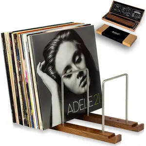 Durable Vinyl Record Storage Holder for 75 LPs, Solid Walnut Record Stand with Built-in Now Playing Display, Sleek Vinyl Record Holder Stand & Display for Album