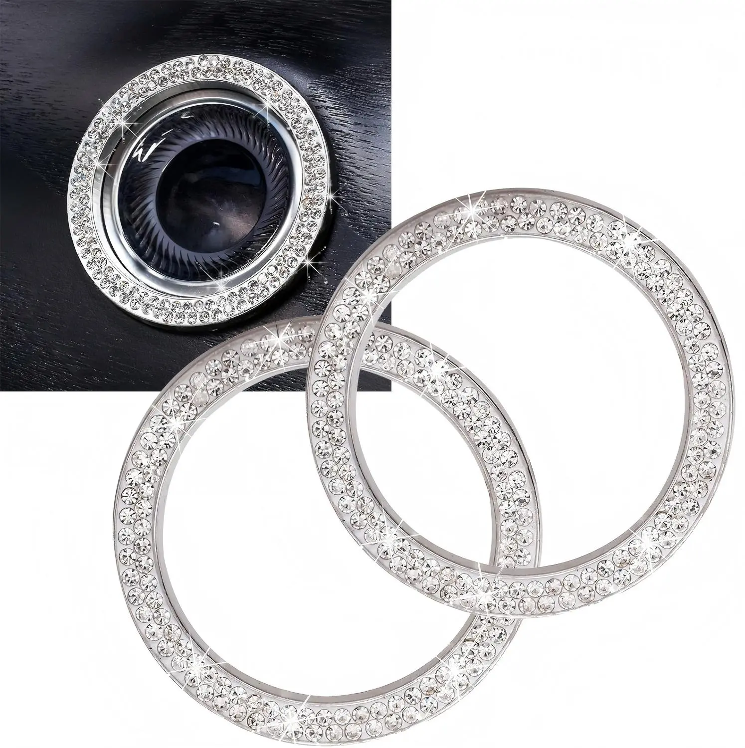 2 Pack Car Push Start Button Cover/Sticker, Decorative Key Ignition Knob Ring for Most Cars, Car Accessories