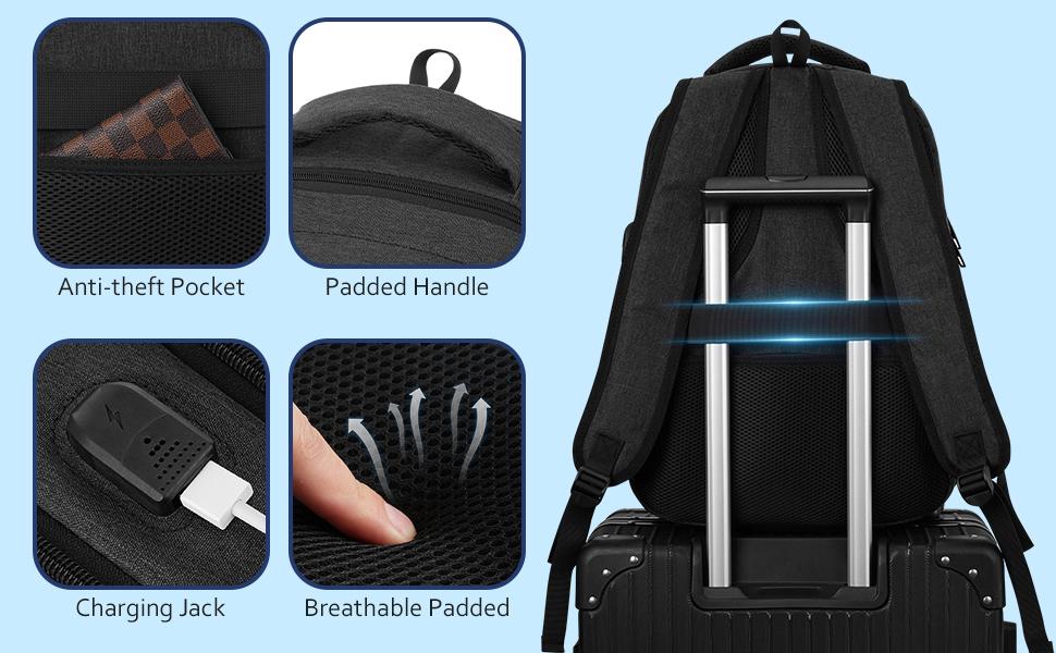 kadilong 15 Inch Laptop Backpack, Large Capacity Backpack with USB Charging Port & Headphone Jack, Water Resistant Multi-Compartment Bookbag for Teens, College Students, Working Adults, School, Work, Office, Business Trips, Travel & Daily Commute