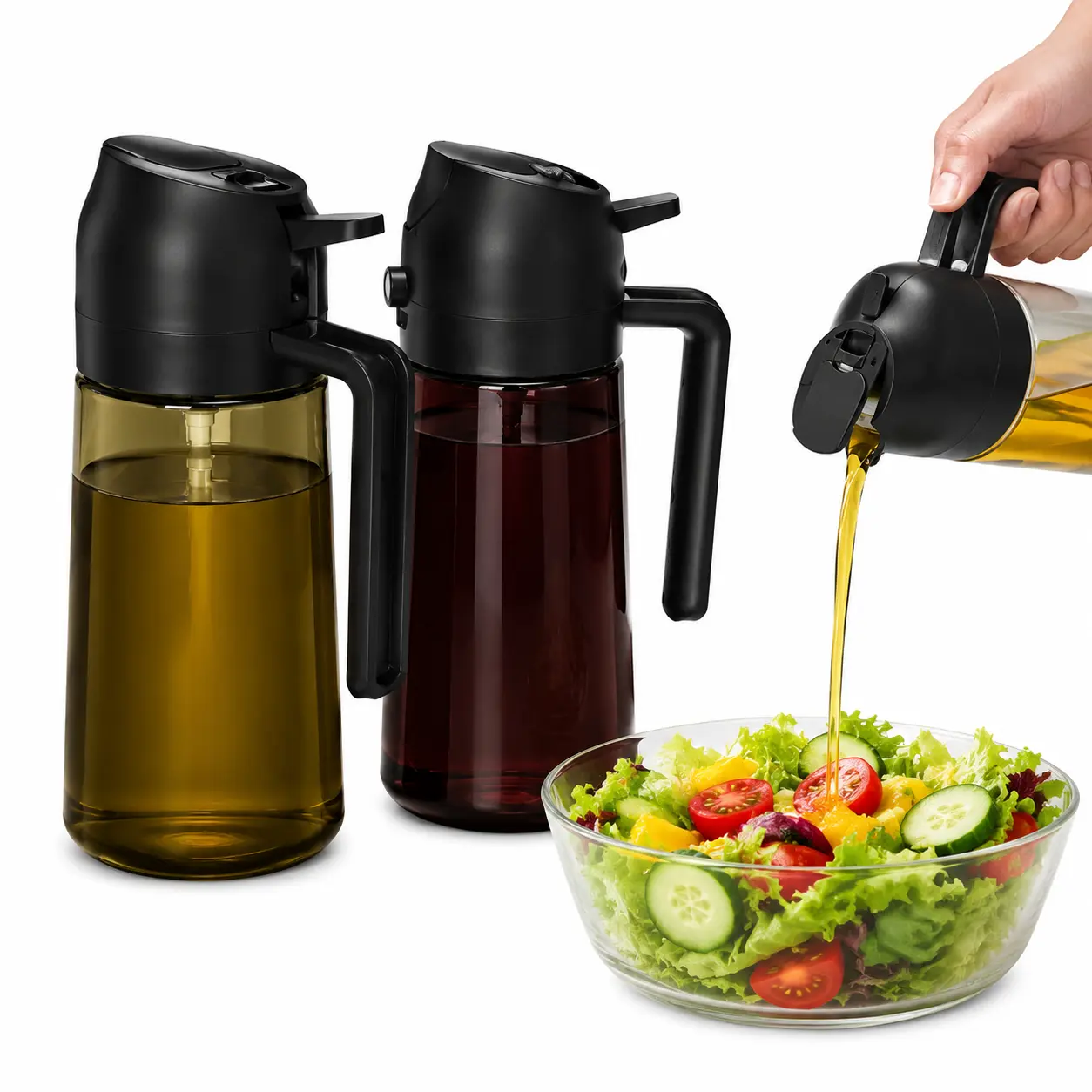 2pack,2 In1 Olive Oil Edible oil Dispenser for Kitchen, 16oz Oil Sprayer  for Cooking, Glass Oil BottleSpray and Pour，Food-Grade Mister for Air Fryer, Salad,Baking，BBQ, Upgraded Light Blockin mist bottle