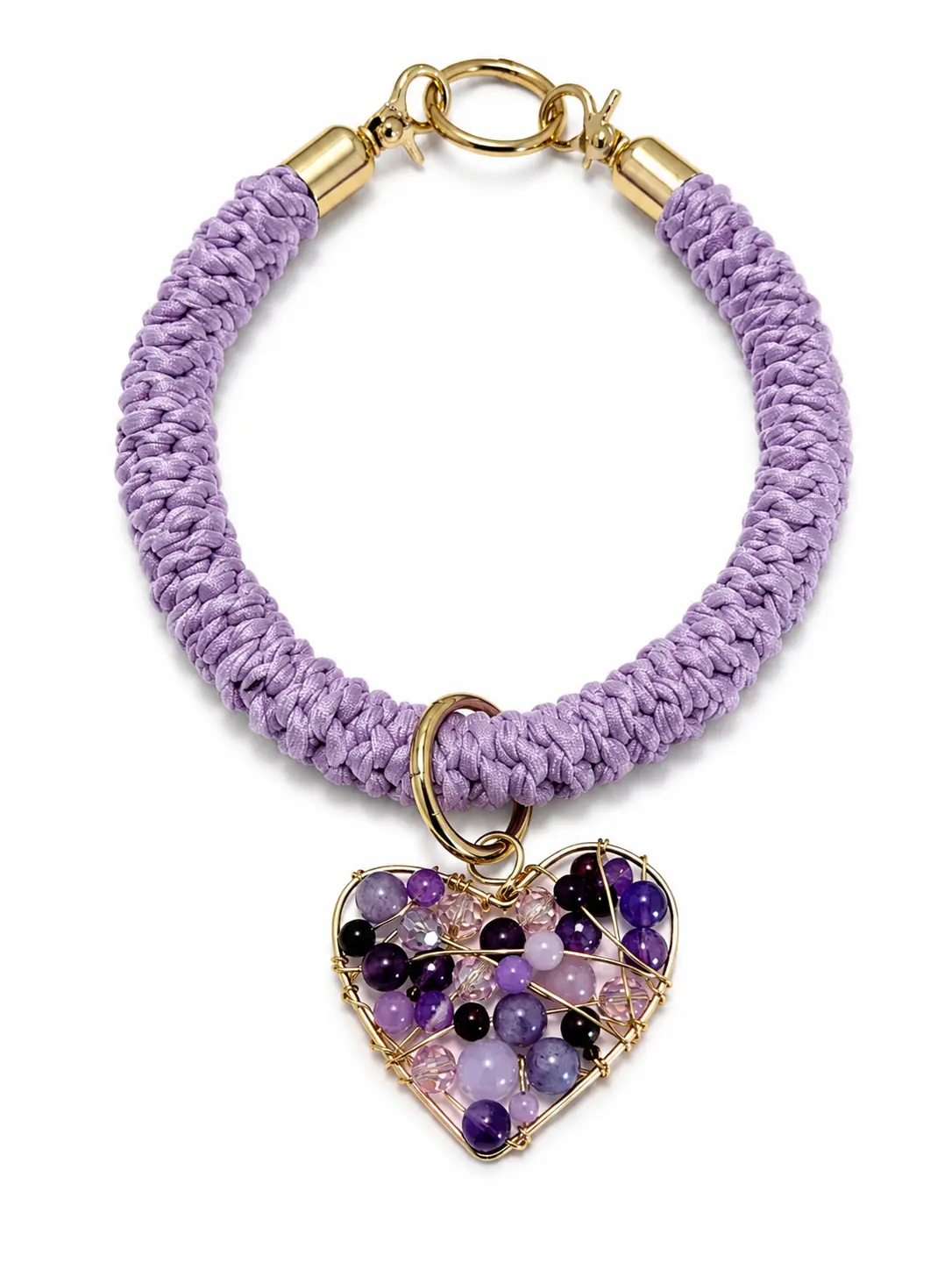 Women's Elegant Chunky Heart-Shaped Crochet Choker Necklace - Purple, Adjustable, Hand-Crafted Natural Fabric Female Daily Accessory, Hook And Eye