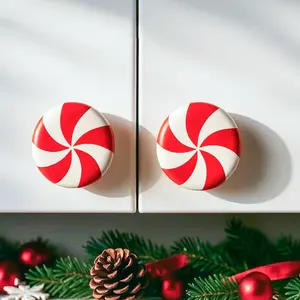 Christmas Knob Covers for Cabinets, 6/12/24/48 Pcs Holiday Decorative Handle Covers, Red & White Striped Stretchable Knob Covers for Kitchen, Bathroom, Dresser & Furniture Christmas Décor