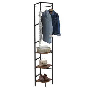 Corner Coat and Shoe Rack Corner Hall Tree with Shelves Entryway Coat Rack with Storage Freestanding Clothes Rack for Small Space Industrial Mount Wall Wooden