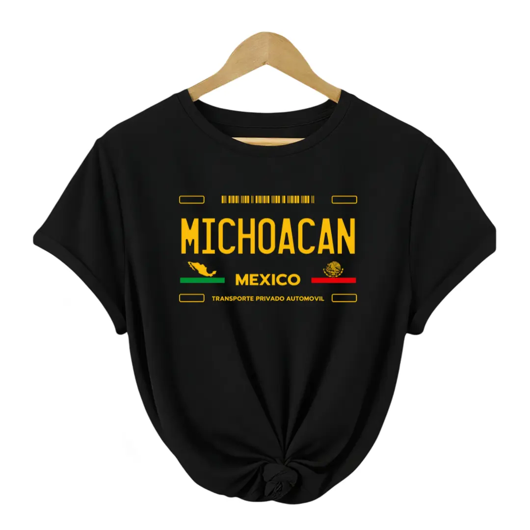 100% Cotton Casual T-Shirt Michoacan Mexico License Plate Aesthetic T-Shirt - 100% Cotton, Soft & Comfortable, Short Sleeve, Round Neck, Ideal For Casual Attire, Machine Washable Graphic Menswear Golf Gift T-Shirt For Men And Women Fashion Top