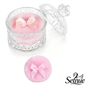 2 pcs large body powder puff and container; powder container with puff; dusting powder puff crystal case; body powder for women—soft, washable, reusable velour face/body glitter makeup for wet and dry use (Crown) tiktokshopspringglowup