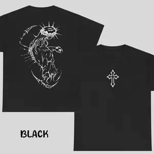 Christian Jesus Tshirt - Gothic Cross & Spiritual Warrior Graphic T-shirt for Men, Casual Streetwear, Menswear Top, Men's Cotton T-shirts