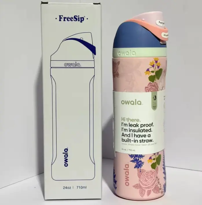 Owala FreeSip 24oz 32oz Pink Butterfly Stainless Steel Vacuum Insulated Tumbler with Straw Travel Water Bottle