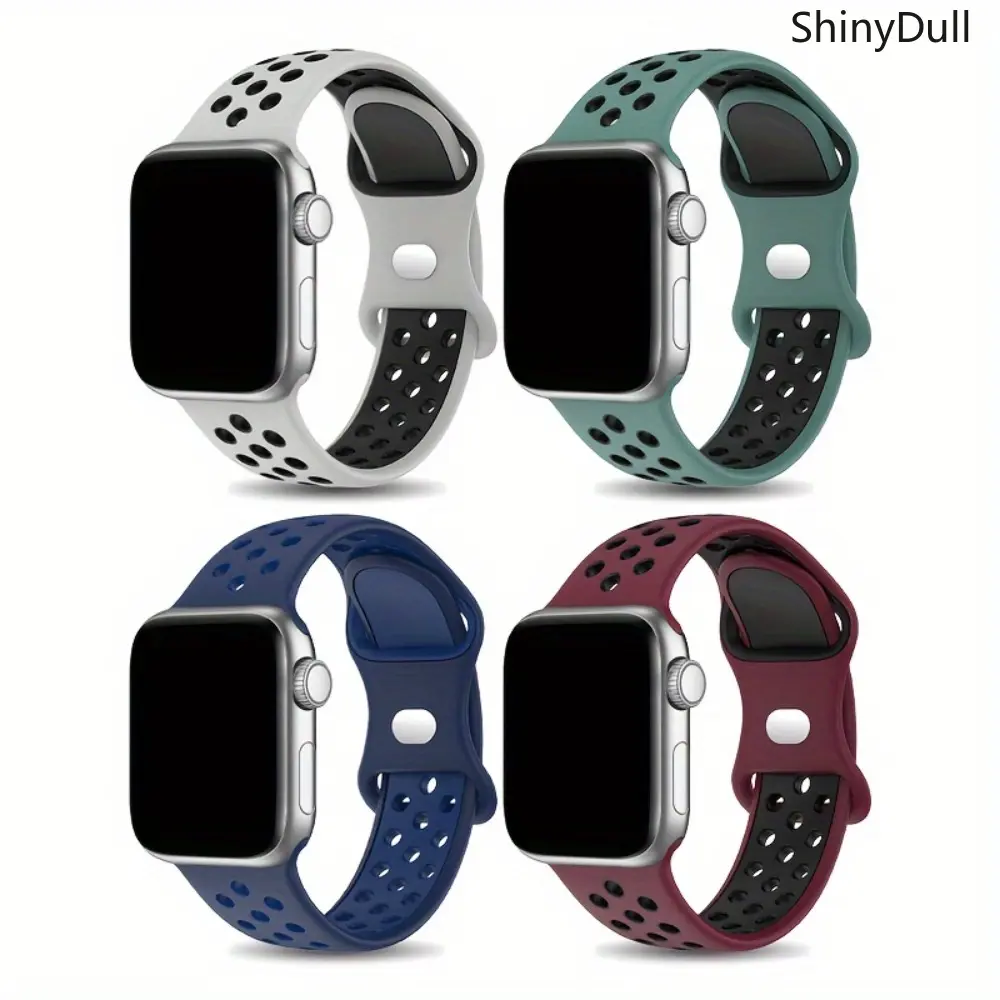 4-Pack Silicone Smartwatch Straps for Sport Users - Breathable, Soft on Skin, Multi-Size Wearable Tech Accessories, No Battery Needed, Compatible with 38mm/40mm/41mm-42mm/44mm/45mm/49mm Smart Watches (iWatch Series 1-8, SE, Ultra), Smartwatch Strap, 38-49