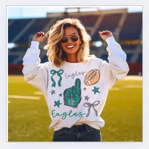 Go Eagles Women's Short Sleeve Shirt with Graphic Design and Football Icons, Casual Style for Game Day - Top, Man, Menswear, Streetwear, Tshirt eagle football crewneck sweatshirt