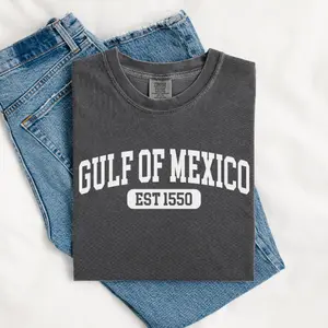 Gulf of Mexico T-shirt, Gulf of Mexico Est 1550 Shirt, Subtle Liberal Tee, Gulf Coast T-shirt, Mexican Beach Crewneck Tee, Liberal Gift Cotton Fabric Menswear Top