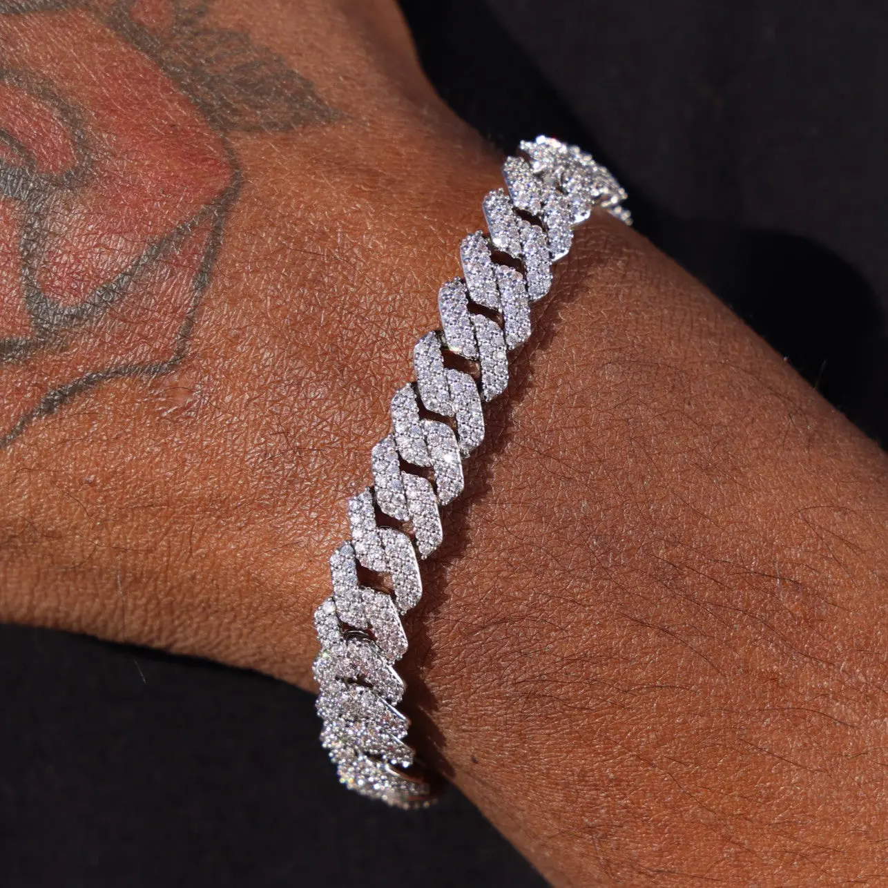 10mm Diamond Prong Link Cuban Bracelet - White Gold