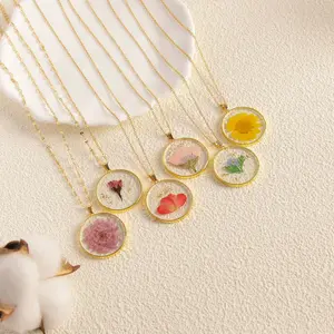 Personalized Birth Flower Necklace - Pressed Flower Necklace -Real Flower Necklace Gift -Dried Flower Necklace -Christmas Gift For Mum