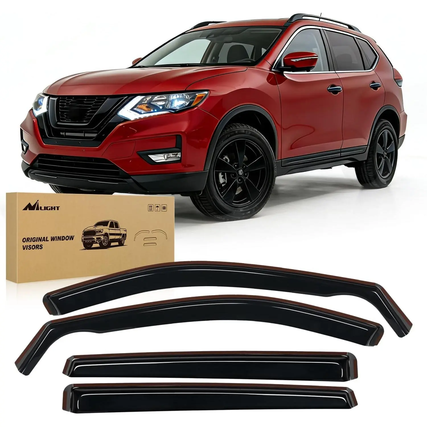Nilight 4 Pieces In-Channel Rain Guards - Automotive Shatterproof Acrylic Window Deflectors with Self-Adhesive 78inch Double-Sided Tape & 12 Clips, Anti-Fog Sun Protection for Nissan Rogue S SV SL (2014-2020, Not Fit Sport Model)